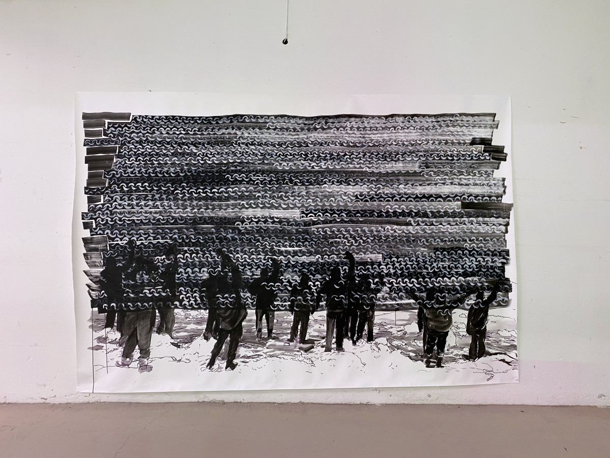 »Sheckleton und seine Mannschaft«
  Acryl auf Papier
  196 x 230 cm